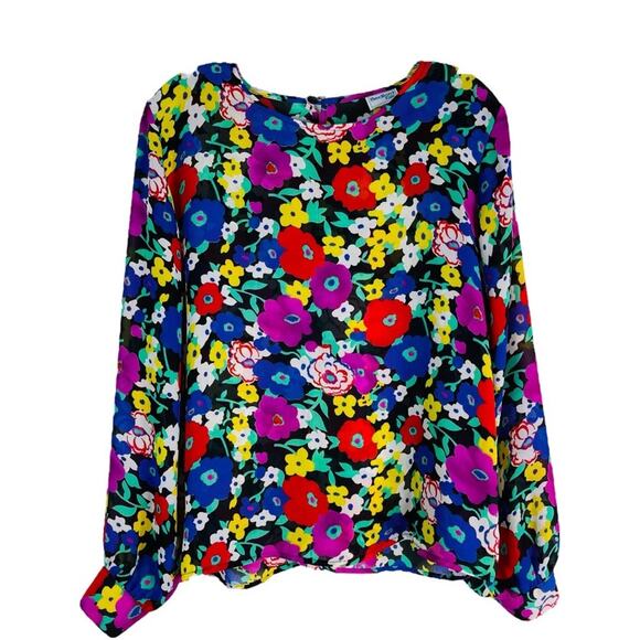 Vintage Tops - Vintage purple black red floral 70s colorful chiffon semi sheer blouse top 10